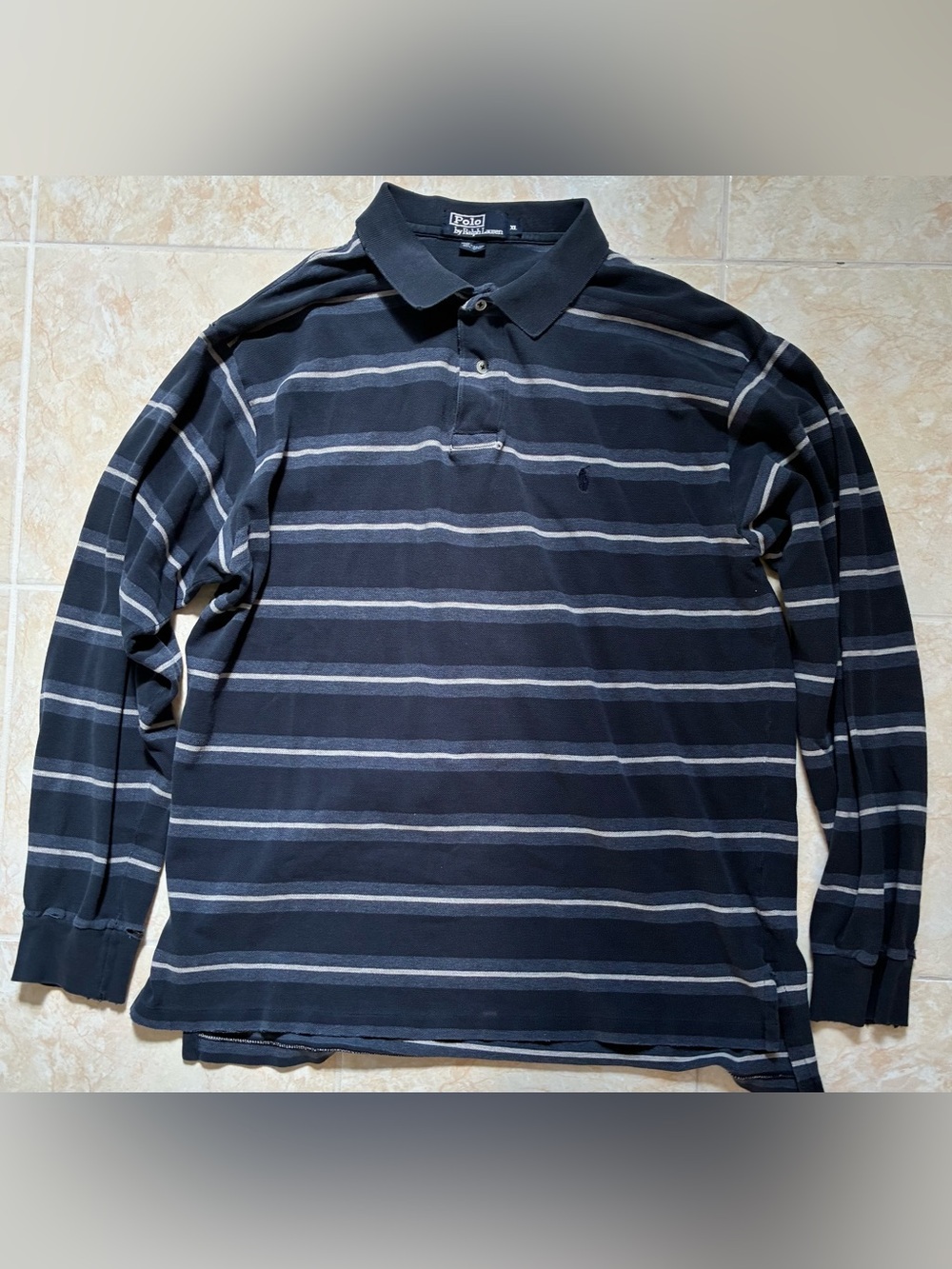 Polo by Ralph Lauren Men’s Navy Striped Long-Sleeve Rugby Polo